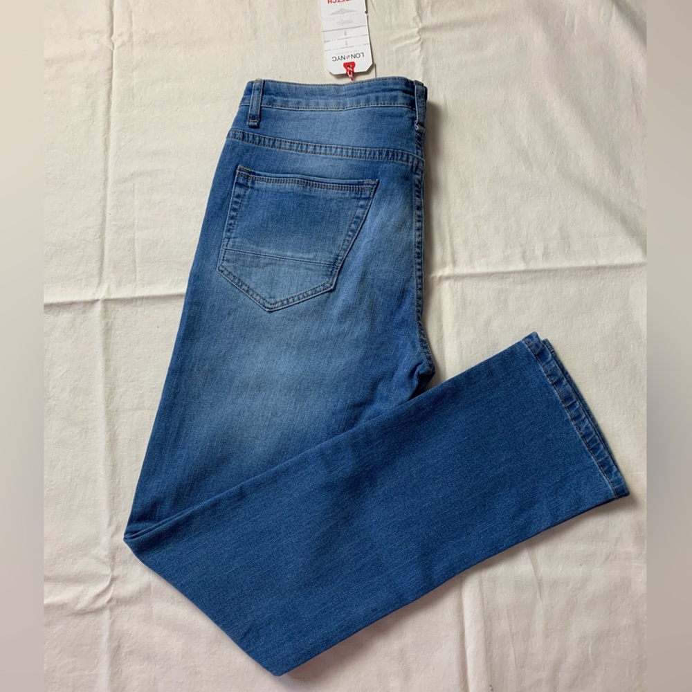 Lon Nyc Mens Jeans Soft Stretch Pants Blue Light Wash Size 34x32🖤 - Picture 3 of 3